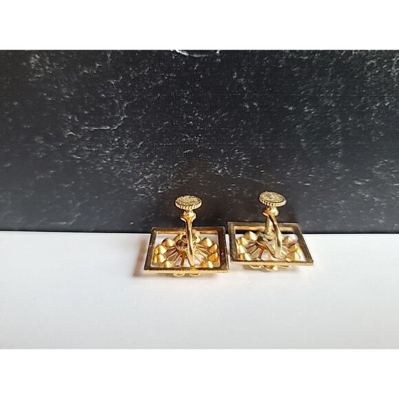Square Shaped Clear Rhinestone Screwback Earrings Vintage - Picture 7 of 10